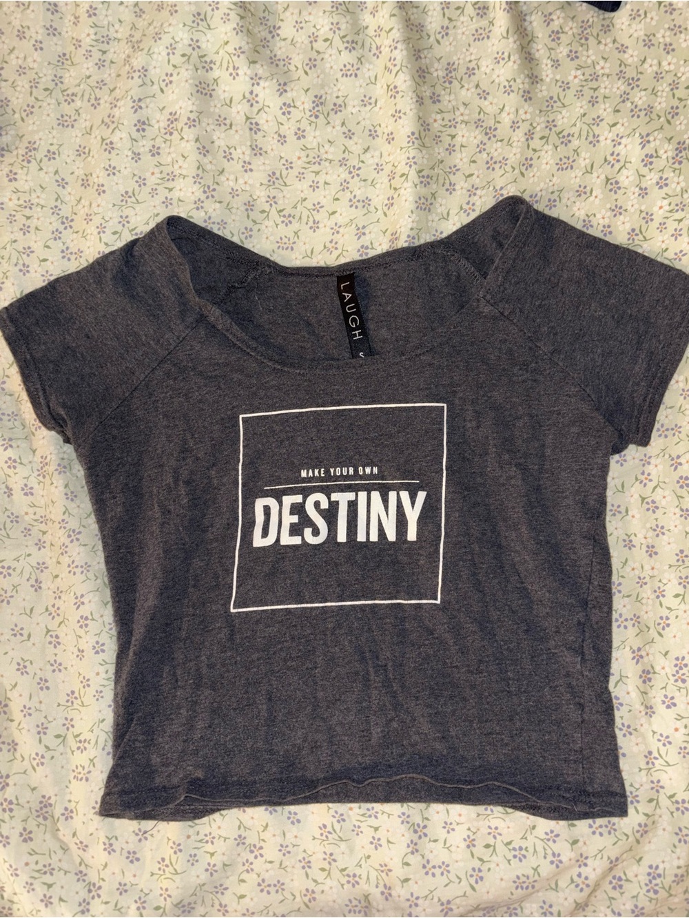 Joshua Perets Gray "Destiny" Graphic Crop Tee